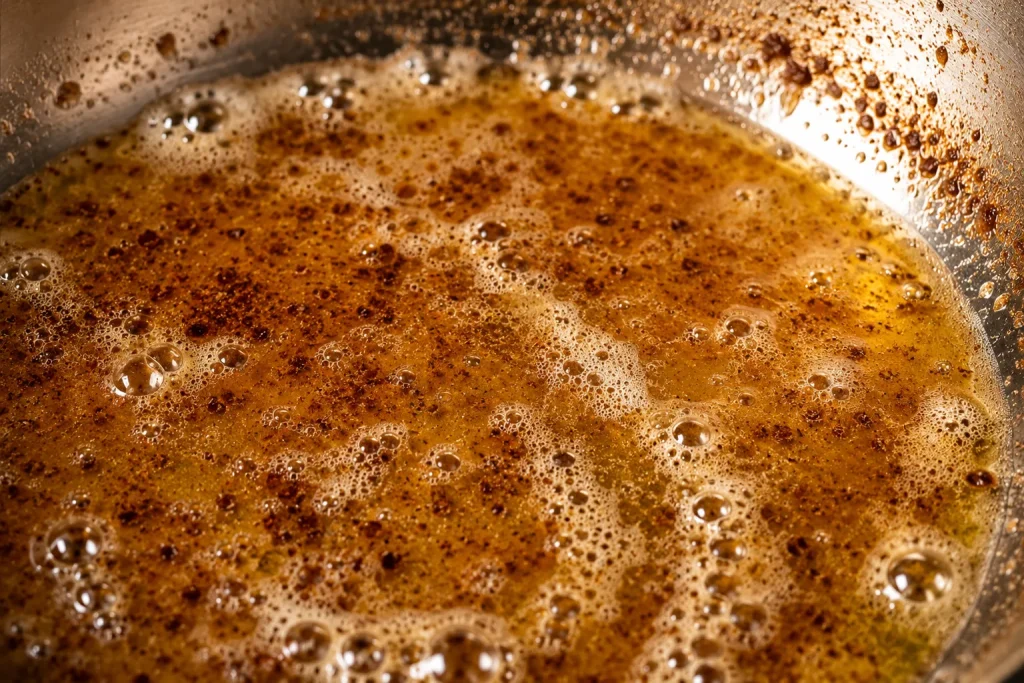 Browned butter with toasted milk solids in skillet