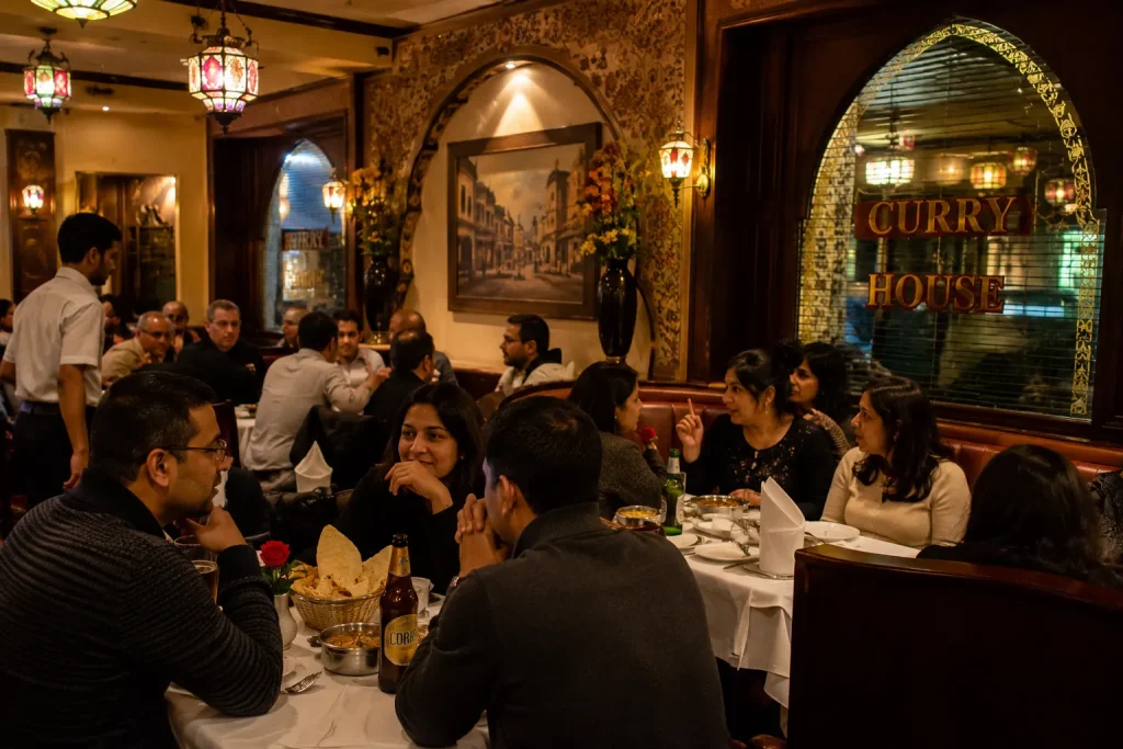 British South Asian curry house dining room interior