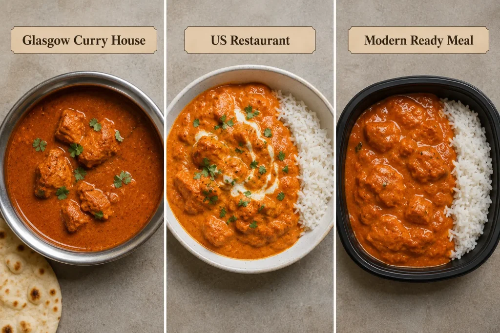 Different chicken tikka masala styles across regions