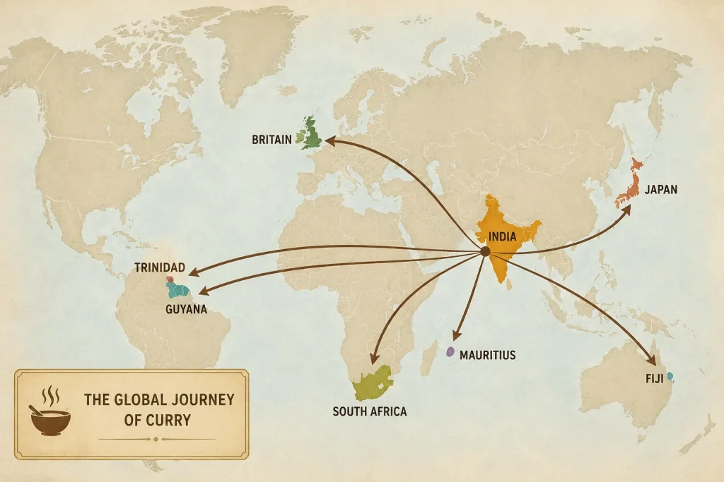 Map showing global spread of curry through migration