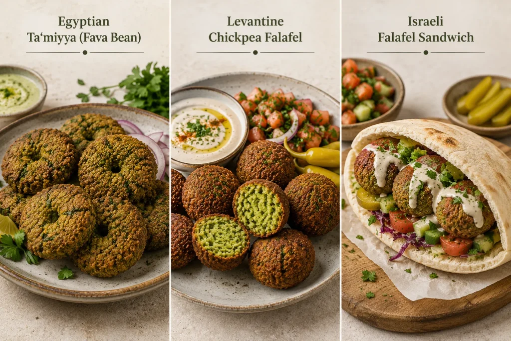 Egyptian Levantine and Israeli falafel styles compared visually