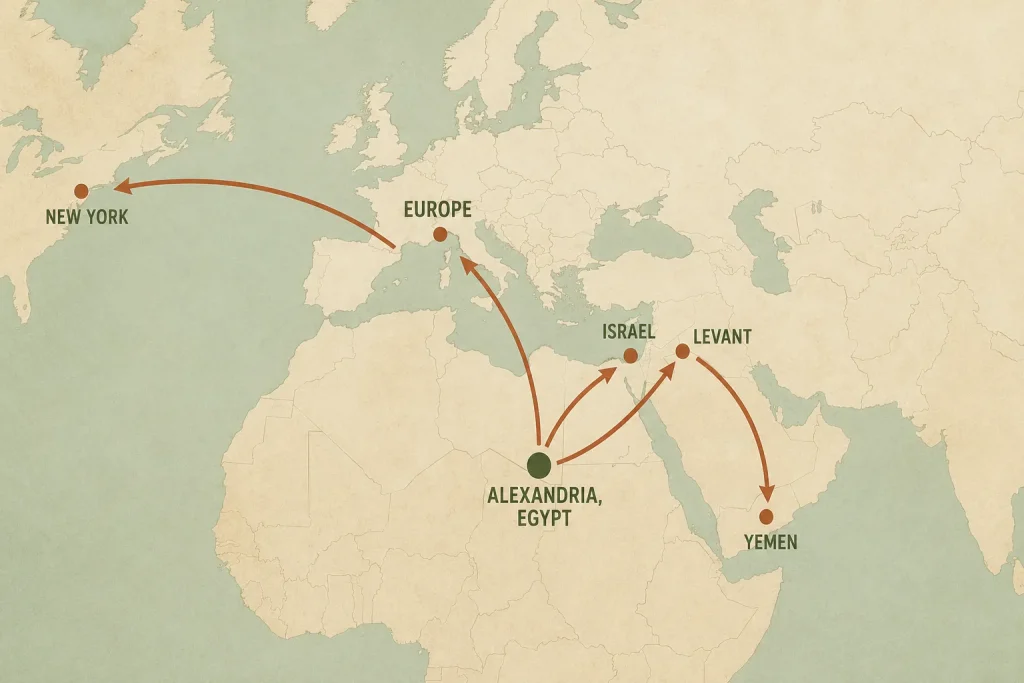 Map showing falafel spread from Egypt across regions