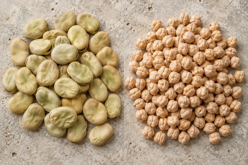 Fava beans and chickpeas used in different falafel traditions