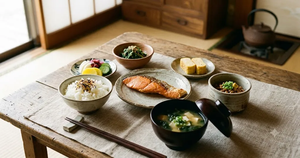 Traditional Japanese breakfast representing healthiest cuisines in the world ranked