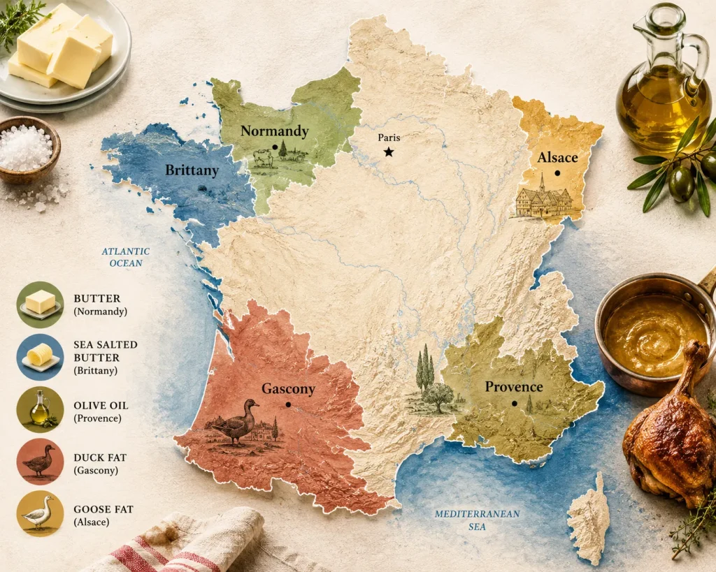 Map showing regional French cooking fat traditions