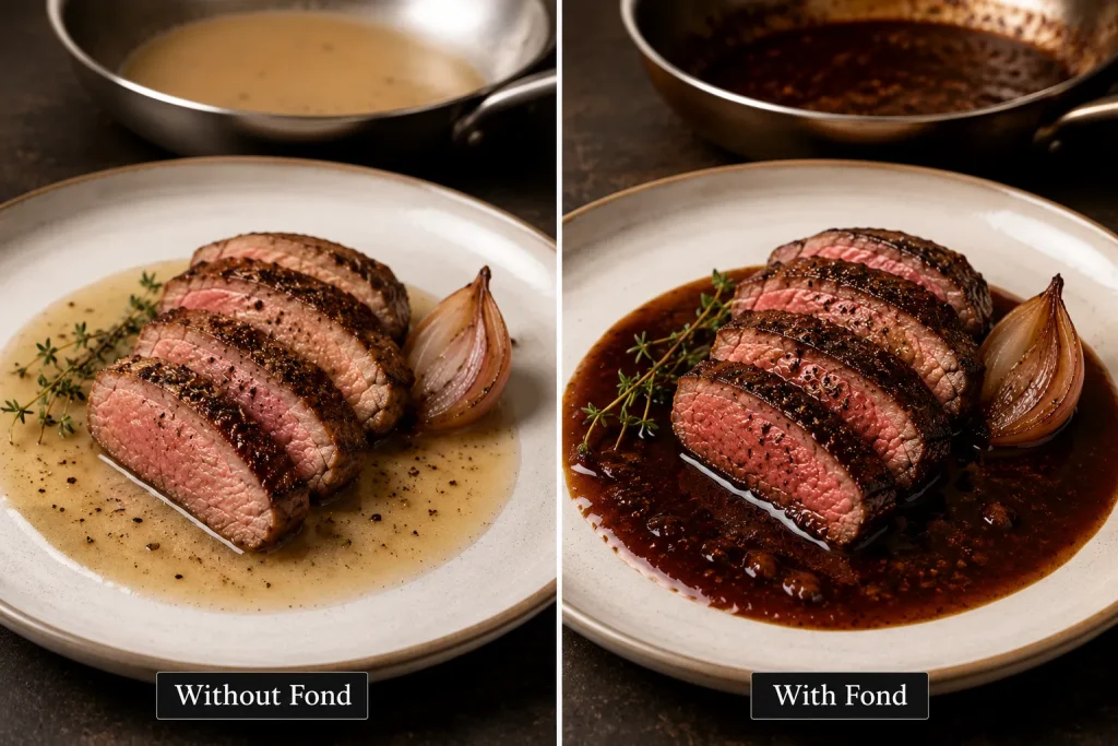 Comparison of sauce made with and without fond