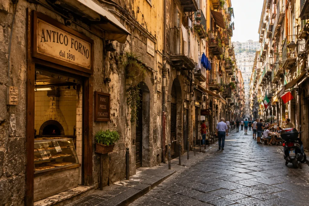 Historic Naples streets where early pizza culture developed