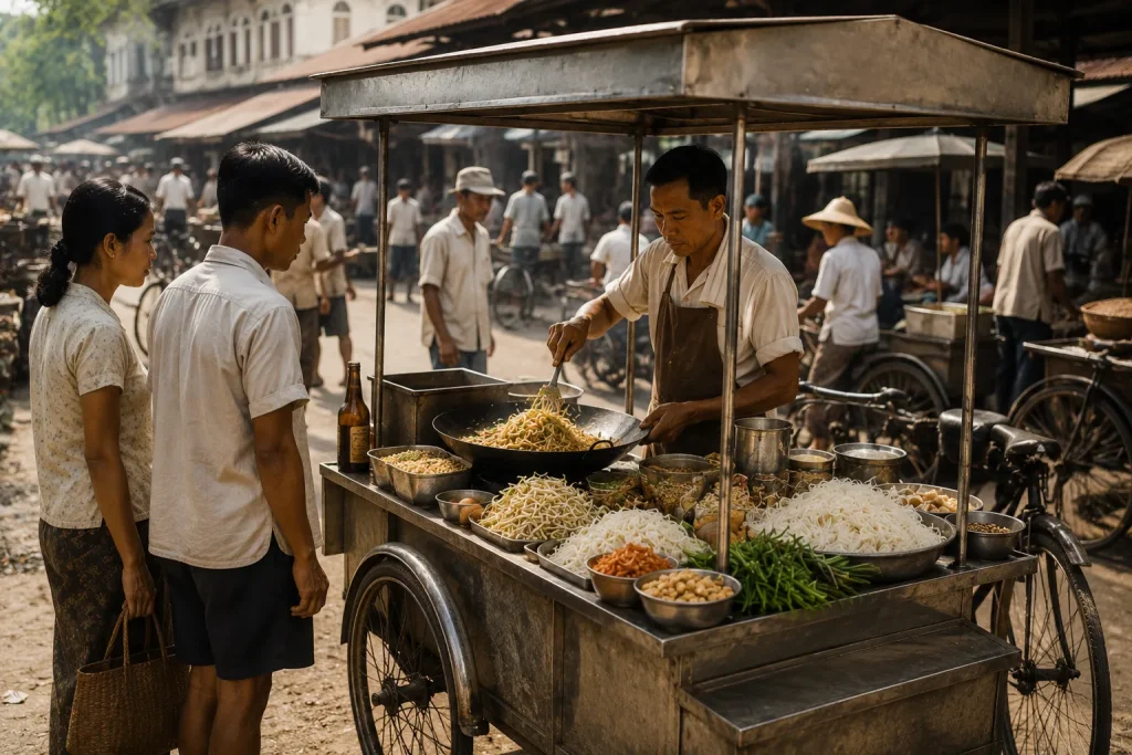 Traditional Thai noodle cart associated with pad Thai expansion