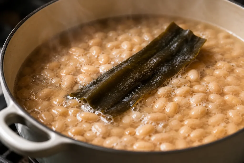 Kombu added to cooking pot for deeper savory flavor