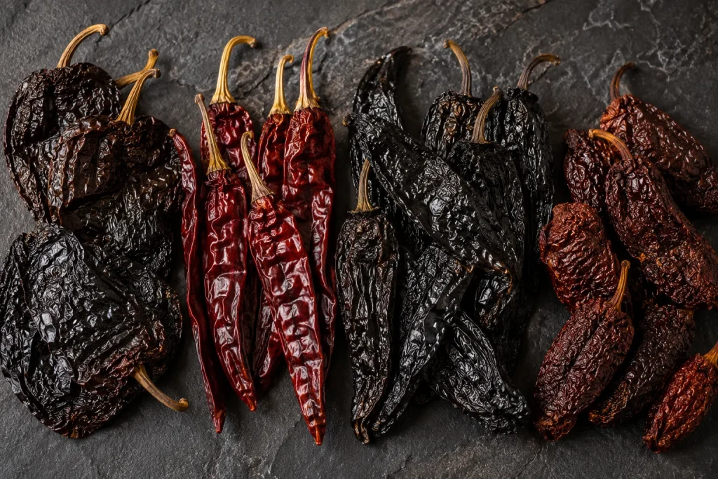 Traditional Mexican dried chile varieties used in cooking
