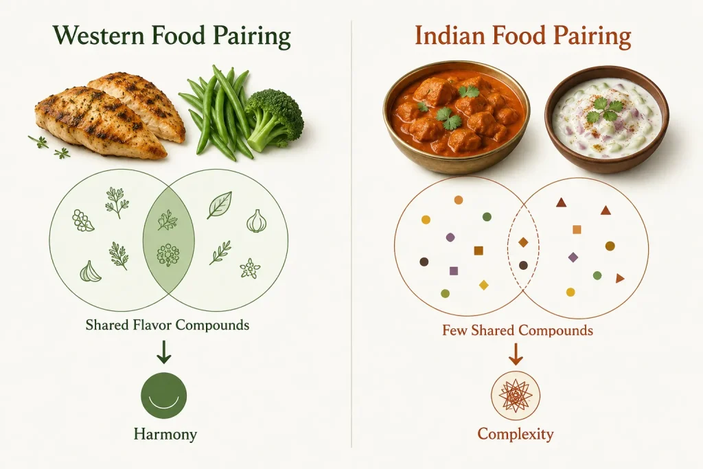 Negative food pairing principle in Indian cuisine illustrated visually
