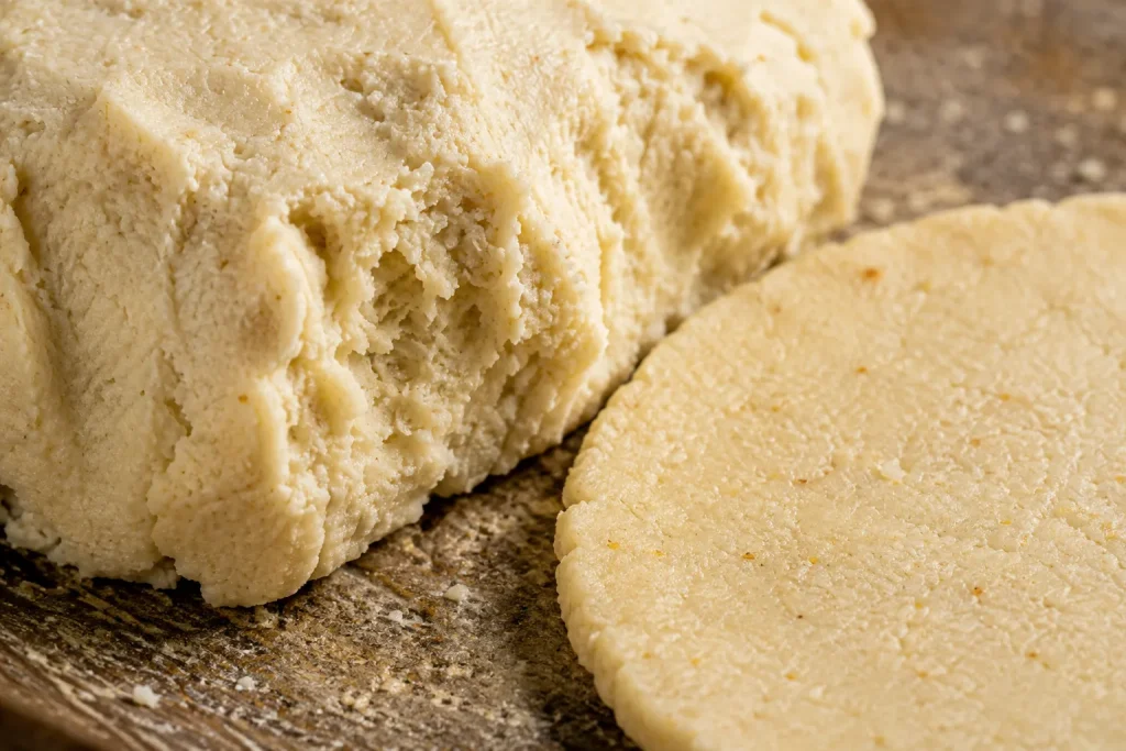 Fresh nixtamalized masa showing authentic tortilla dough texture