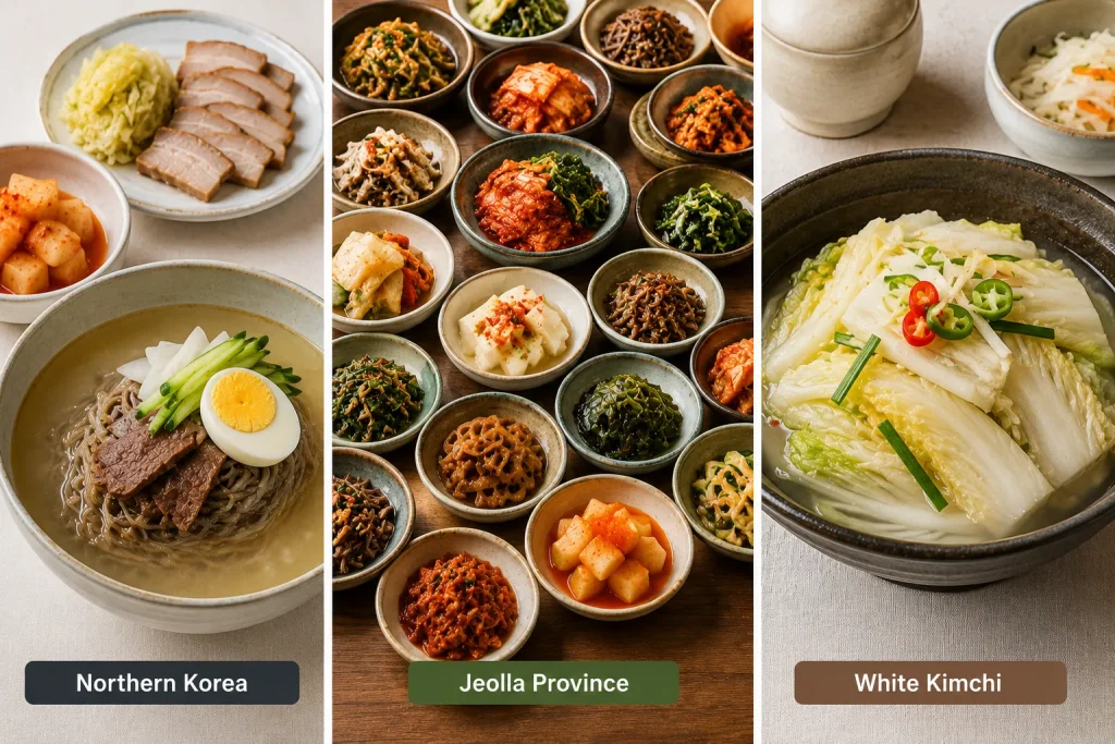 Regional Korean food styles showing distinct flavor traditions