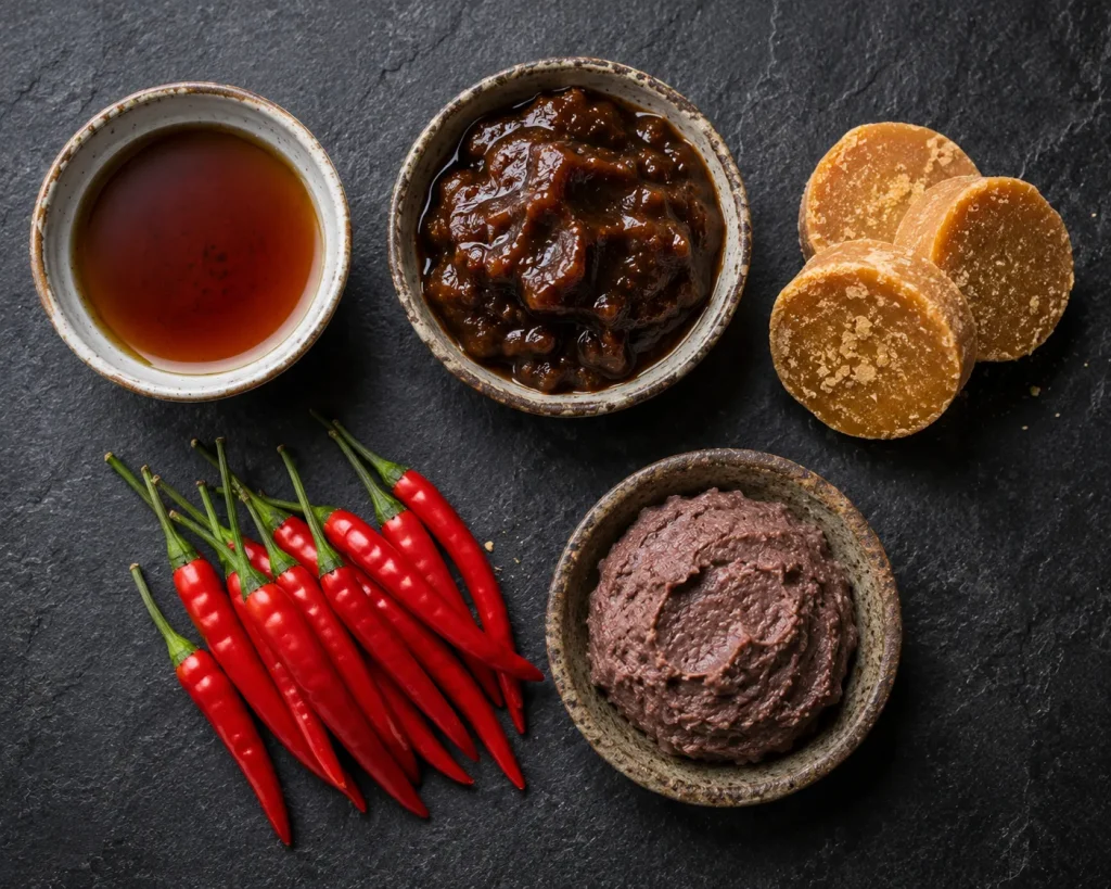 Traditional Thai ingredients representing the five core flavors