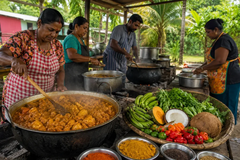 Traditional Trinidad curry preparation influenced by Indian migration