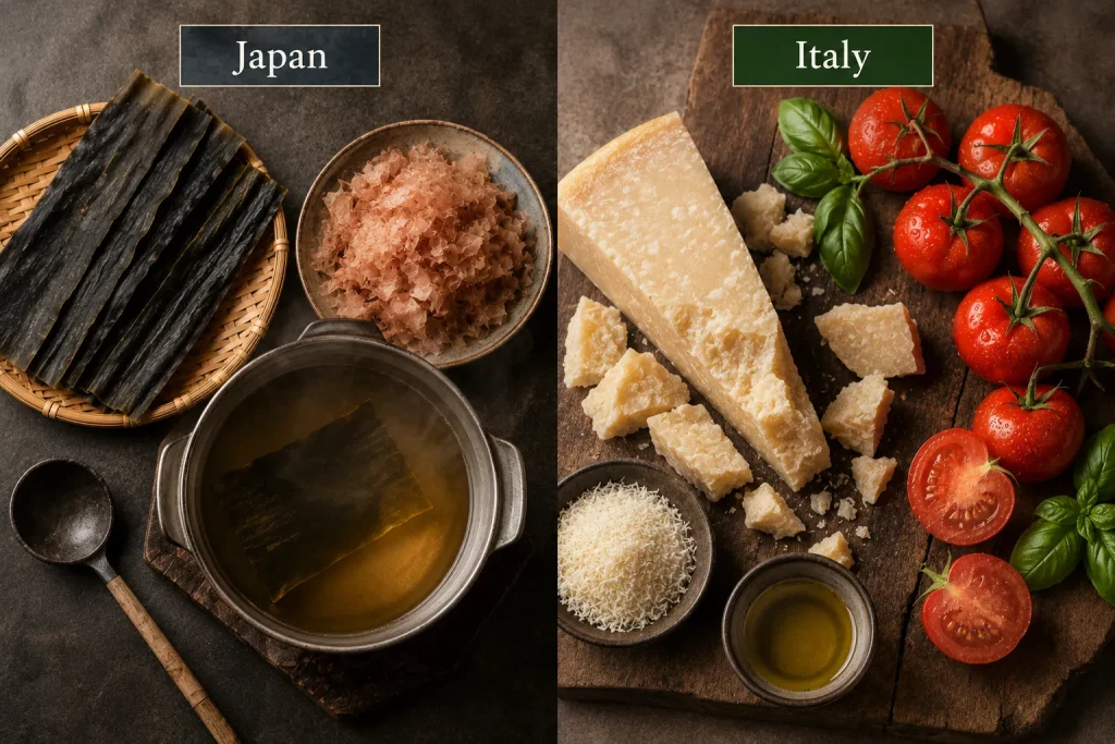Japanese and Italian approaches to building natural umami
