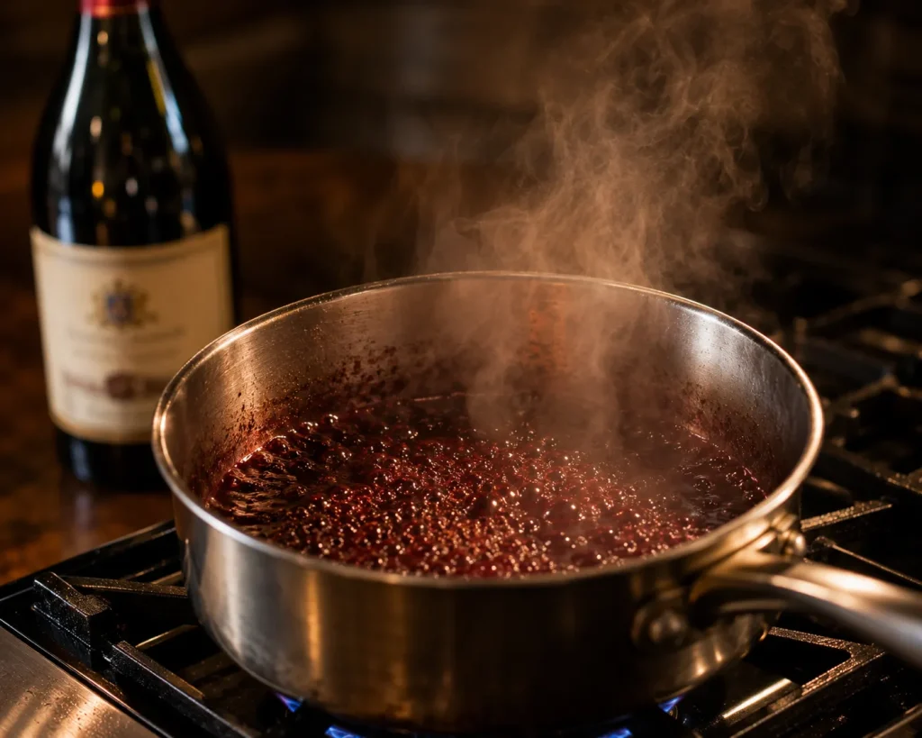 French red wine reducing for classic pan sauce