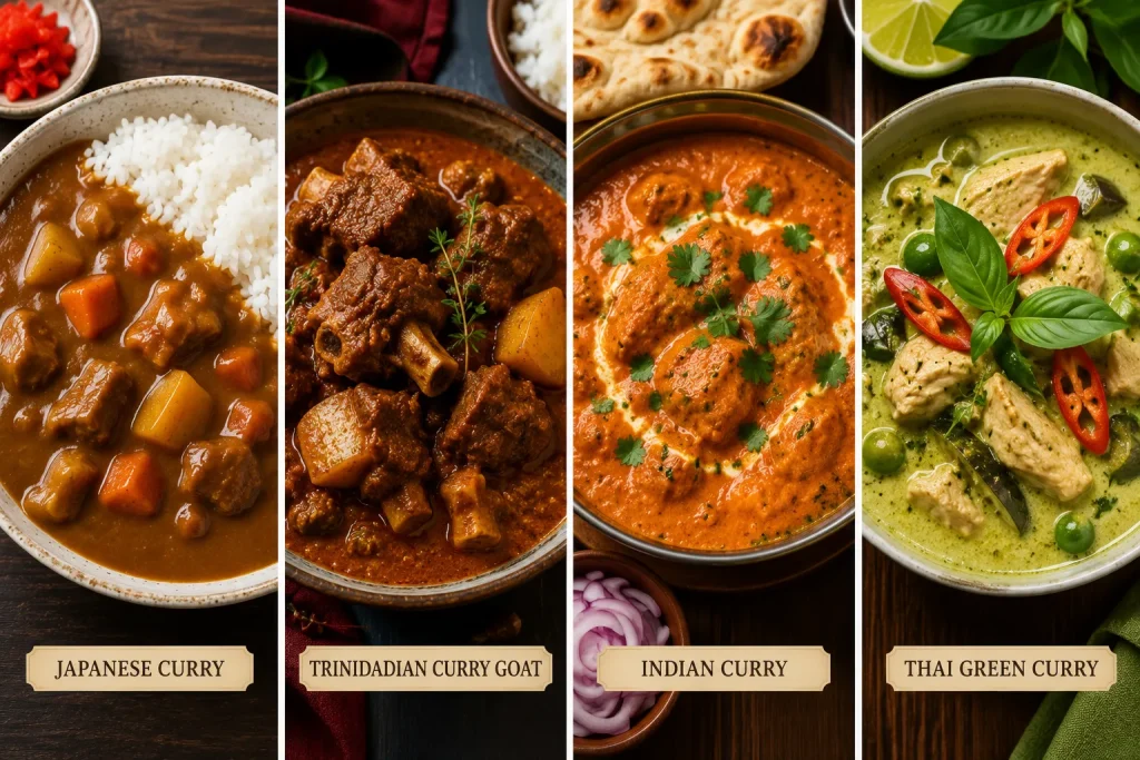 Japanese, Thai, Indian and Caribbean curry comparison