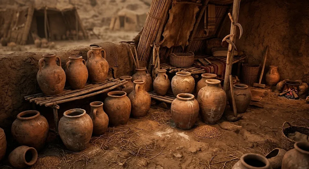 Ancient clay storage vessels representing accidental fermentation discovery
