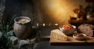Ancient fermentation accident and modern fermented foods connected in split composition