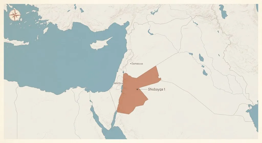 Map of Jordan with Shubayqa archaeological site marked
