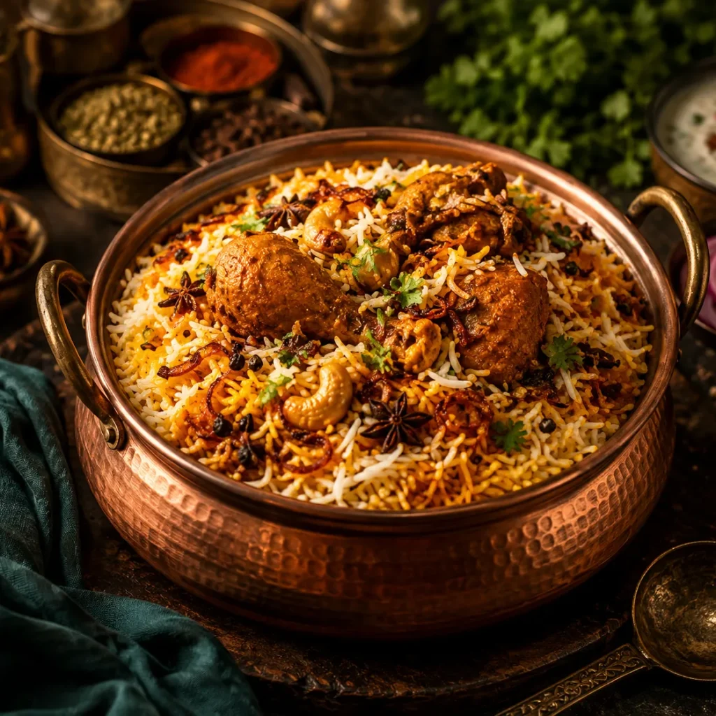 Rustic biryani feast with spices